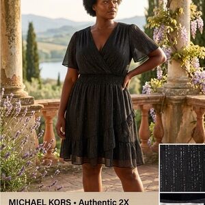 Michael Kors Black Metallic-Thread Ruffle Wrap Midi Dress